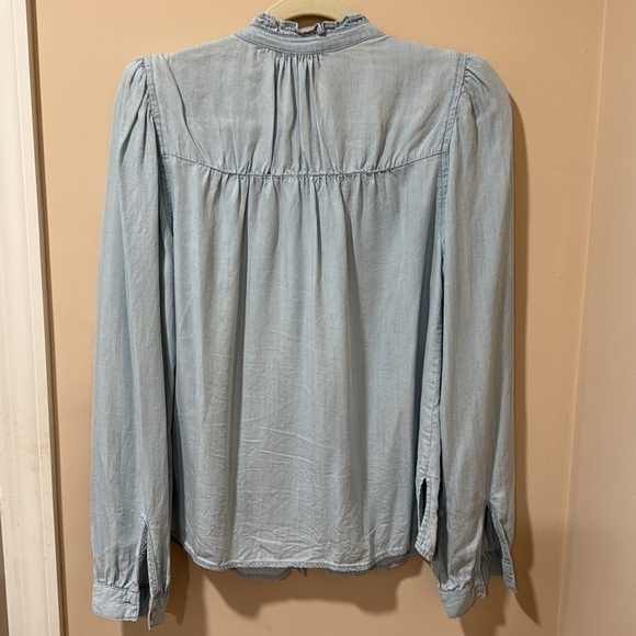 Rails Blue Button Down Blouse with Mandarin Collar - Picture 2 of 3